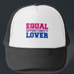 Equal Opportunity Lover Trucker Hat<br><div class="desc">GLBT / LGBT Clothing and Apparel from http://www.GLBTshirts.com Browse 100's of Gay Humour Tees, Lesbian Humour Tees, Gay Pride Gear, LGBT hoodies, LGBT bumperstickers, LGBT buttons, LGBT cards, LGBT posters, and more gifts.</div>