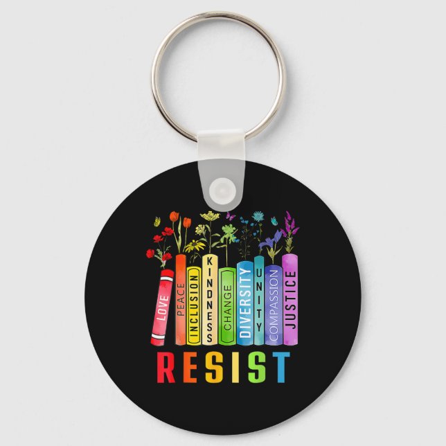Equal Rights Book Flower Trump Women Rights Femini Keychain (Front)