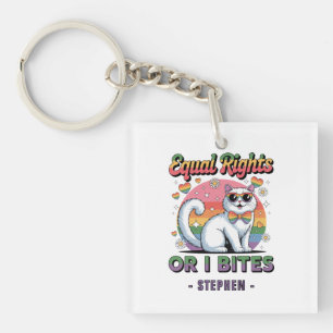 Equal Rights – Funny Cute White Cat LGBTQ Pride Keychain