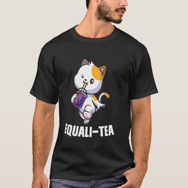 equali-tea cat Bisexual Bubble tea merch T-Shirt (Front)