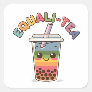 Equali-Tea Funny LGBTQ Bubble Tea Pride Month Square Sticker