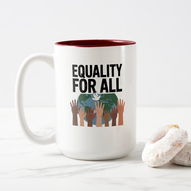 Equality For All – Human Rights Day 2025 Two-Tone Coffee Mug (With Donut)