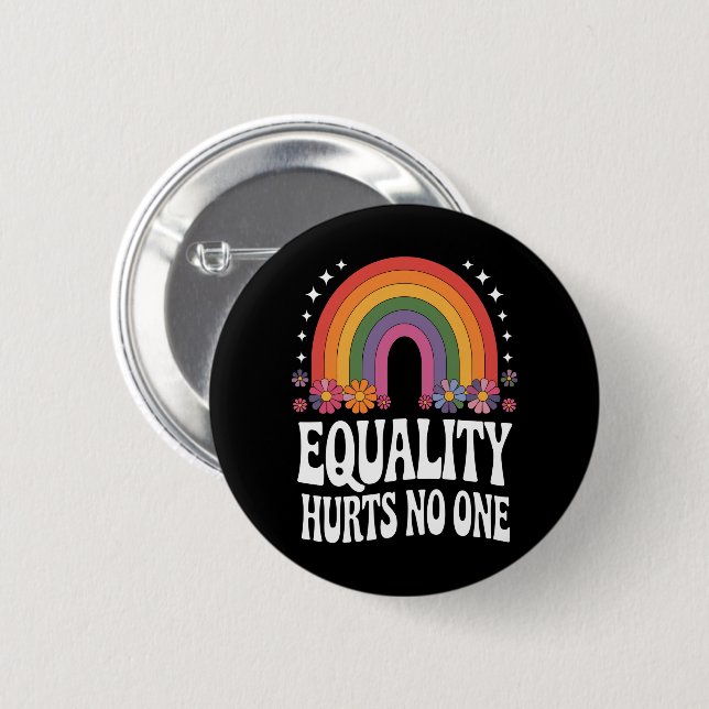 Equality Hurts No One Rainbow Equal Rights Groovy 2 Inch Round Button (Front & Back)