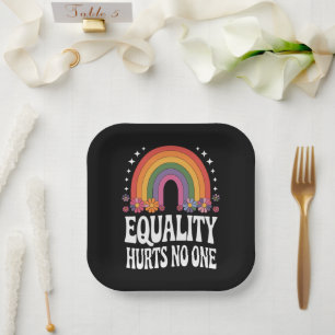 Equality Hurts No One Rainbow Equal Rights Groovy Paper Plate