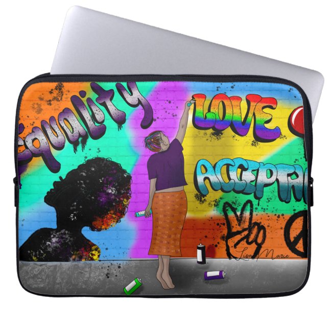 Equality, Love and Acceptance Hand Drawn Art Laptop Sleeve (Front)