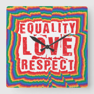 Equality Love and Respect Pride Month Square Wall Clock