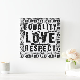 Equality Love and Respect Pride Month Square Wall Clock
