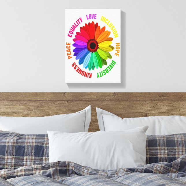 Equality Love Inclusion Hope Diversity Kindness Canvas Print (Insitu(Bedroom))