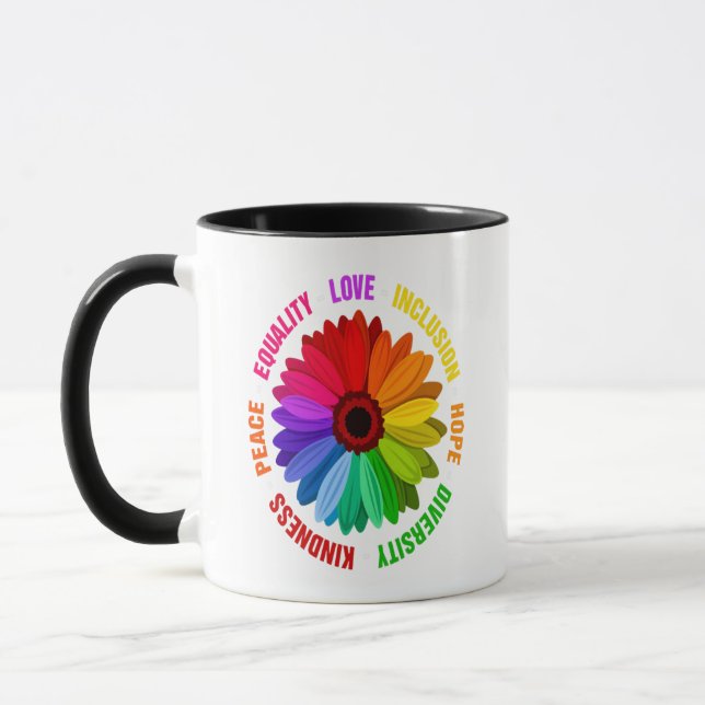 Equality Love Inclusion Hope Diversity Kindness Mug (Left)