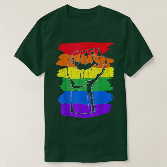 Equality Queer Pride Month LGBT Pride Fist Rainbow T-Shirt (Design Front)