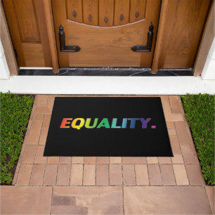 equality rainbow pride colours / black Door Mat