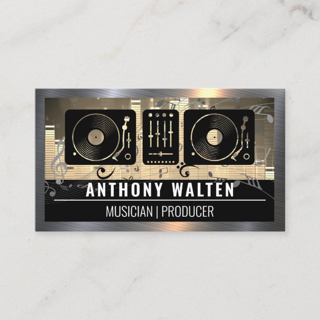 Equalizer | Turntables | Musical Sound Notes Business Card (Front)