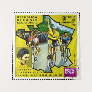 Equatorial Guinea Cyclists Historical Stamp Tapestry