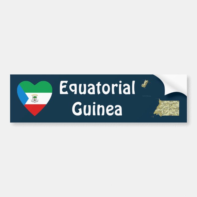 Equatorial Guinea Flag Heart + Map Bumper Sticker (Front)