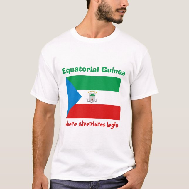 Equatorial Guinea Flag + Map + Text T-Shirt (Front)