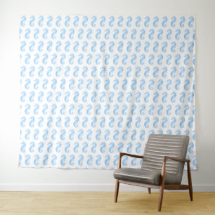 Equestres marins Bleu et blanc Tapisserie murale
