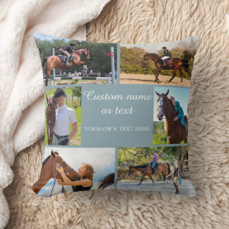 Equestrian 6 Photo Collage Blue Keepsake Cushion