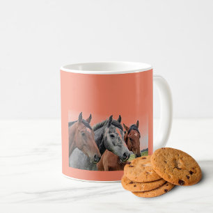 Equestrian Charm: Trio Horse Heads Ceramic Coffee Mug
