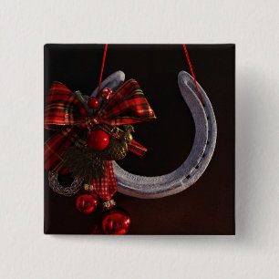 Equestrian Christmas Hanging Horseshoe Photo 2 Inch Square Button