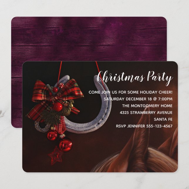 Equestrian Christmas Hanging Horseshoe Photo Invitation (Front/Back)