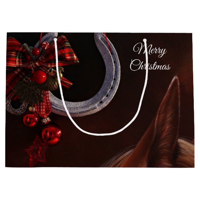 Equestrian Christmas Hanging Horseshoe Photo Large Gift Bag (Front)