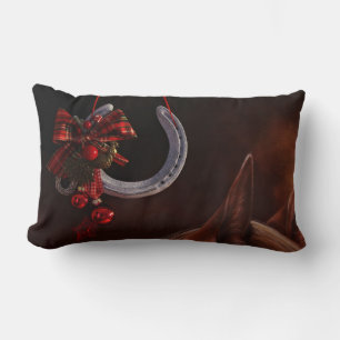 Equestrian Christmas Hanging Horseshoe Photo Lumbar Pillow