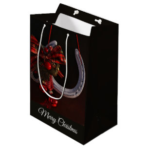 Equestrian Christmas Hanging Horseshoe Photo Medium Gift Bag