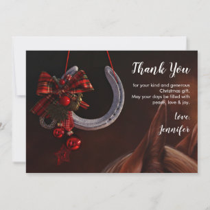 Equestrian Christmas Hanging Horseshoe Photo Thank You Card