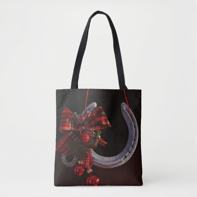 Equestrian Christmas Hanging Horseshoe Photo Tote Bag (Front)