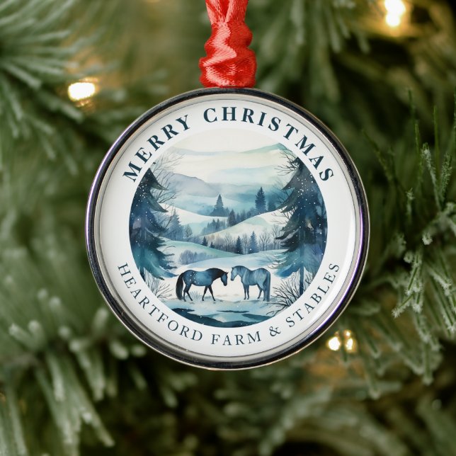 Equestrian Christmas Horses Festive Winter Forest Metal Ornament (Tree)
