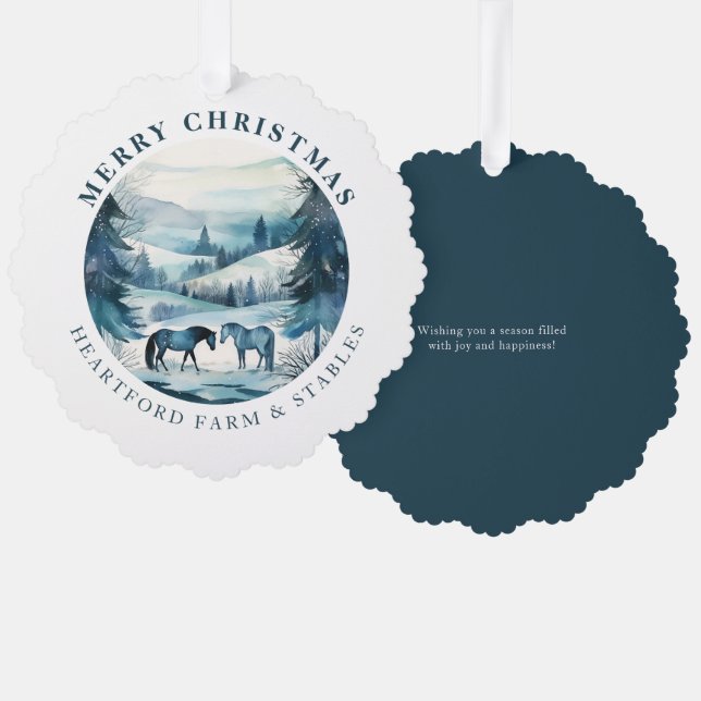 Equestrian Christmas Horses Festive Winter Forest Ornament Card (Front/Back)