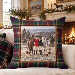 Equestrian Classic Tartan Plaid Holiday Photo Throw Pillow