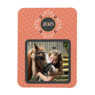 Equestrian Custom Text Lucky Horse Shoe Photo Magnet