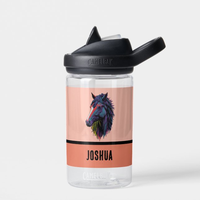 Equestrian Enthusiast Colourful Graffiti Art Horse Water Bottle (Left)