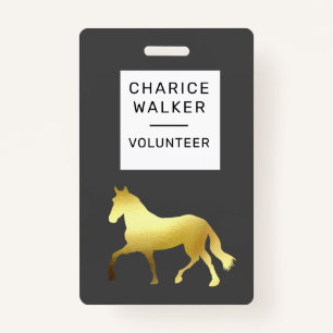 equestrian event horse gold foil monogram name badge