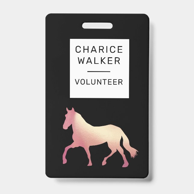 equestrian event rose gold horse monogram name badge (Front)