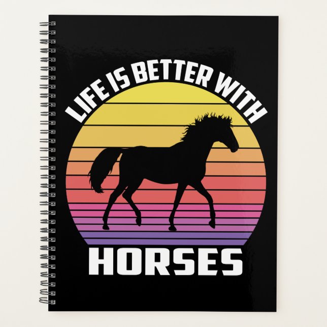 Equestrian Gift Cowgirl Black  Horse Lover Daily   Planner (Front)