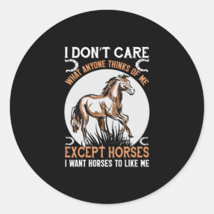 Equestrian Gift   I Do Not Care Except Horses Classic Round Sticker