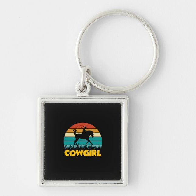 Equestrian Gift | Vintage Cowgirl Keychain (Front)