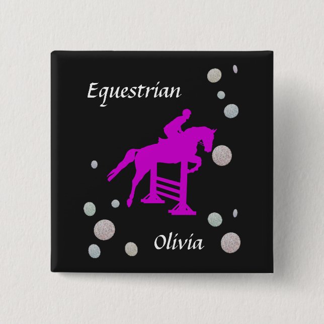 Equestrian Girls 2 Inch Square Button (Front)