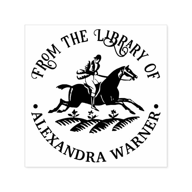 Equestrian Horse and Rider Library Book Name  Self-inking Stamp (Design)