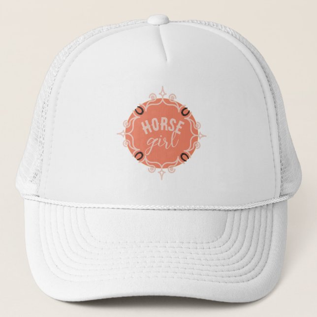 Equestrian "Horse Girl" Lucky Horse Shoe Trucker Hat (Front)