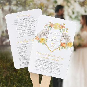 Equestrian horse rose watercolor wedding program hand fan