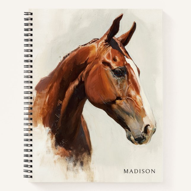 Equestrian Horse Vintage Painting Custom Name Notebook (Front)