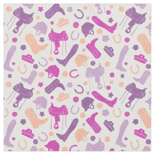 Equestrian Horseback Riding Themed Patterned Fabric (Close Up)