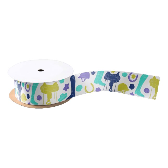 Equestrian Horseback Riding Themed Patterned Satin Ribbon (Spool)