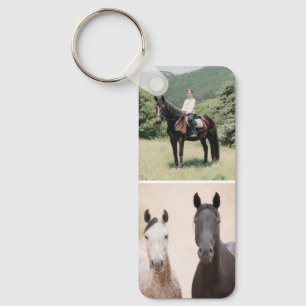 Equestrian Horses 2 Photo Collage Custom Text Keychain