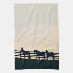 Equestrian Horses at the Pasture Fence Kitchen Towel