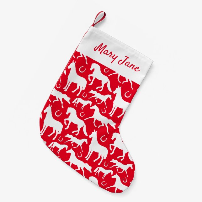 Equestrian Jockey and Horse Lover Patterned Small Christmas Stocking (Front (Hanging))