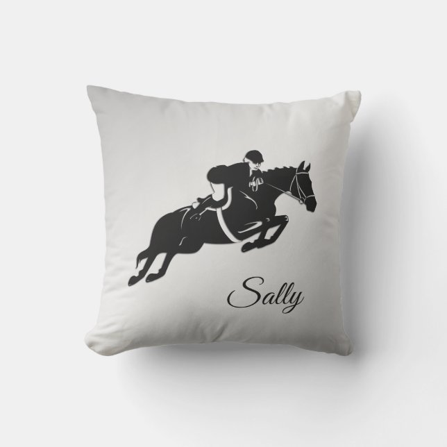 Equestrian Jumper with Name Outdoor Pillow (Front)